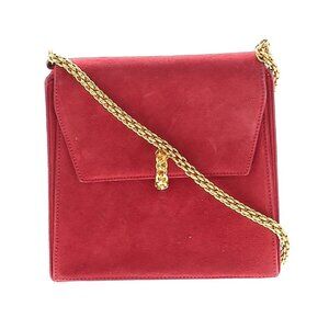 Paloma Pisasso Red Suede w. Gold Upright Chain Crossbody Purse 6.5"x6.25"x3"